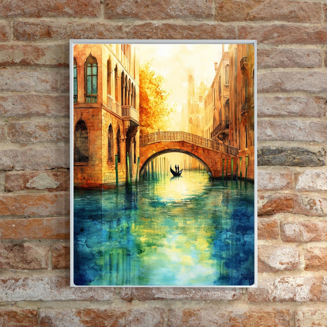 Venice Canal Sunset Golden Hour Bridge Gondola Water Reflection Poster - Image 2