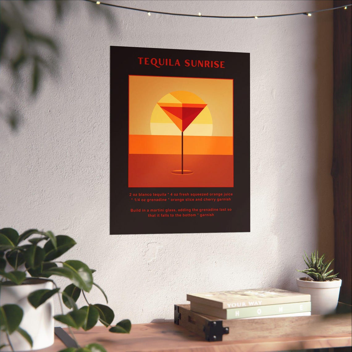 Tequila Sunrise Cocktail Matte Minimalist Poster Print Recipe Print Classic Cocktail Print Home Bar Print - Image 3