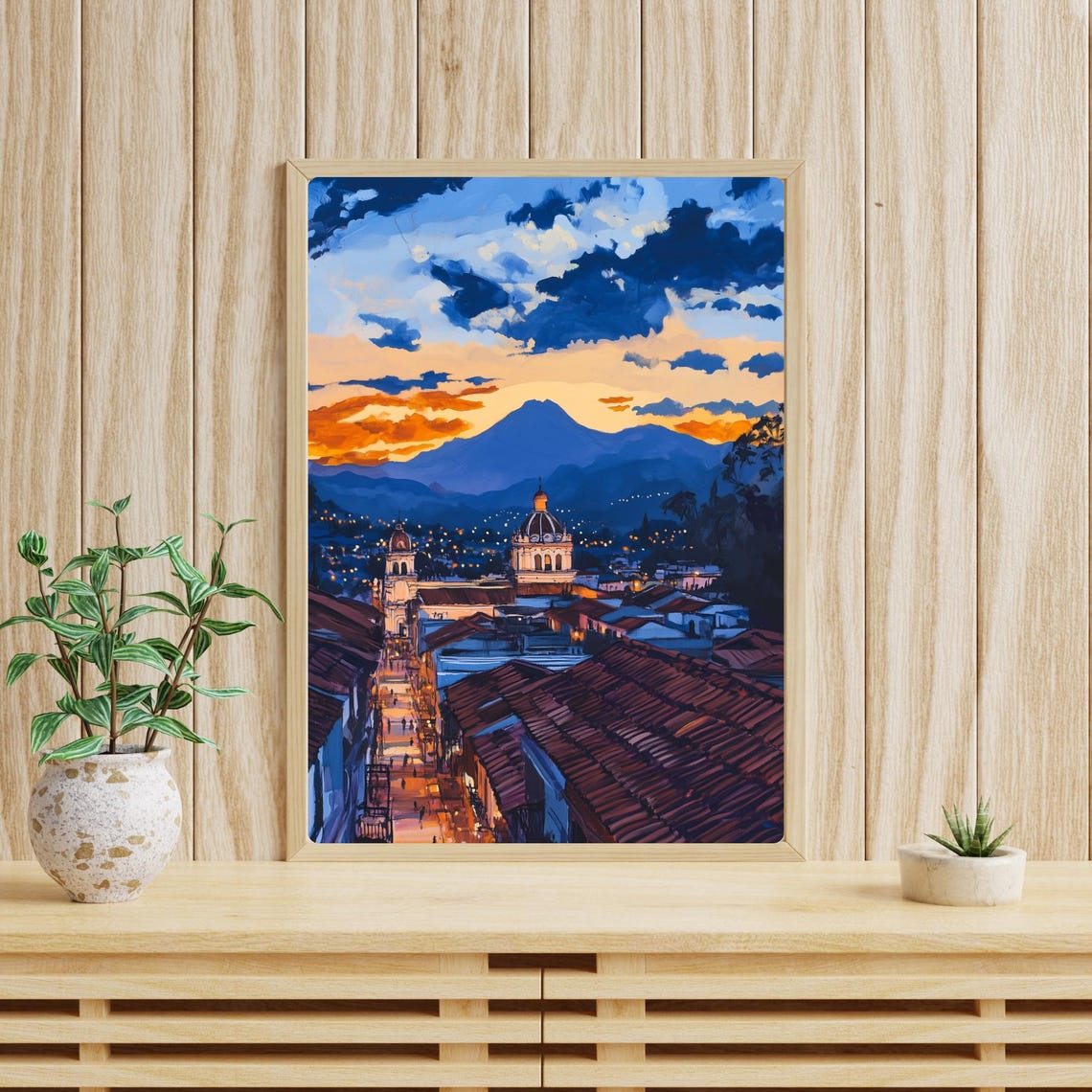 Quetzaltenango Guatemala City Lights with Volcano Behind Poster - Image 4