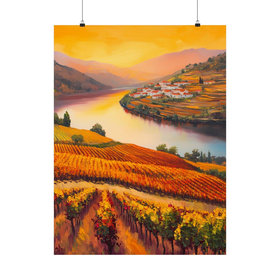 Douro Valley Portugal Sunset Terraced Vineyards River Valley Poster