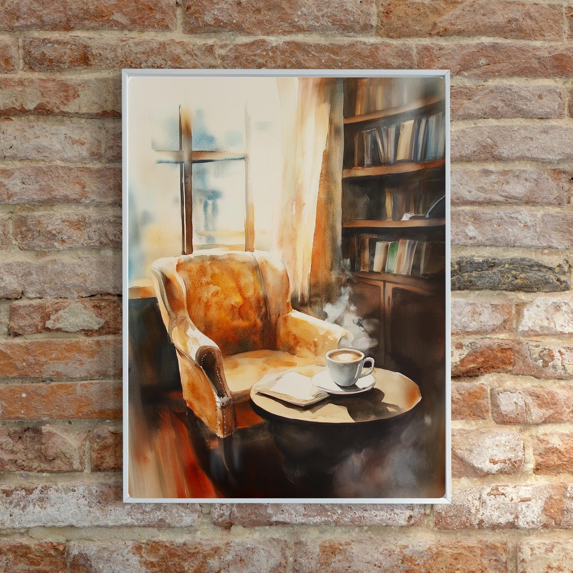 Cozy Coffee Shop Armchair Coffee Cup Reading Corner Window Poster - Image 6
