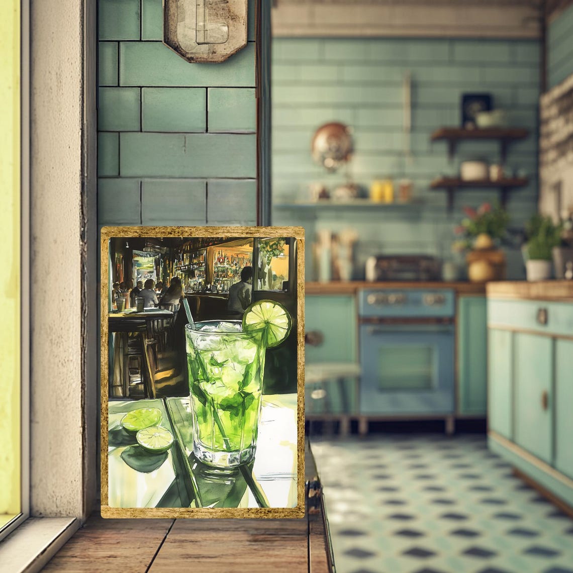 Fresh Mojito Cocktail with Lime and Mint in a Lively Bar Scene Poster - Image 3