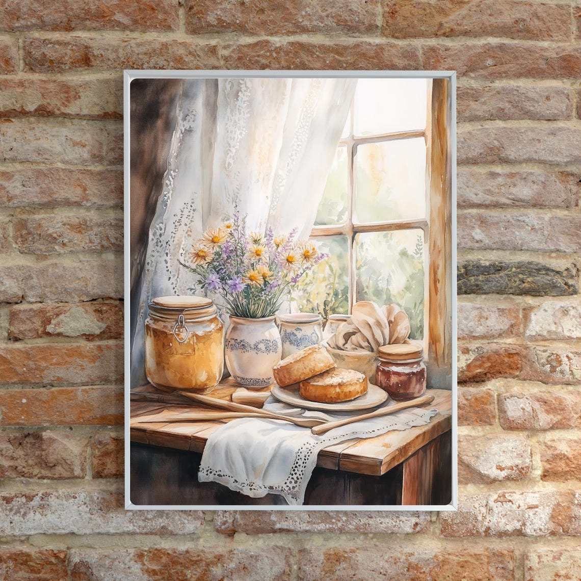 Country Kitchen Still Life with Bread and Jam by a Window Poster - Image 6
