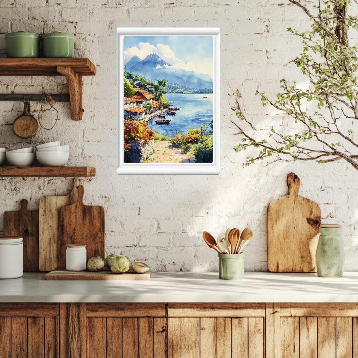 Lake Atitlan Watercolor Art Print Guatemala Poster Rainforest Landscape Wall Art Mayan Village Decor Lake Atitln Painting - Image 4