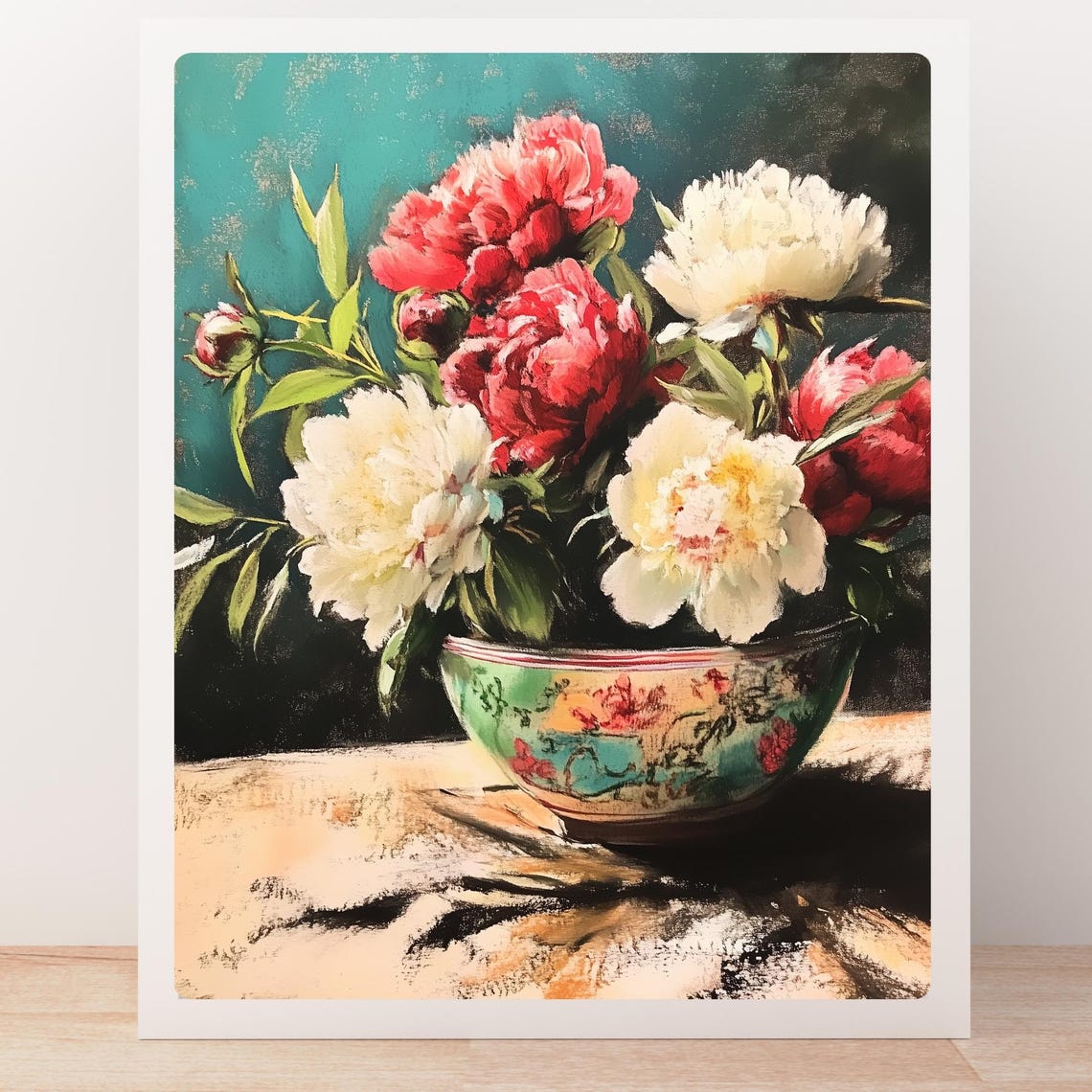 Red and White Peonies in Chinoiserie Bowl Floral Still Life Poster - Image 5