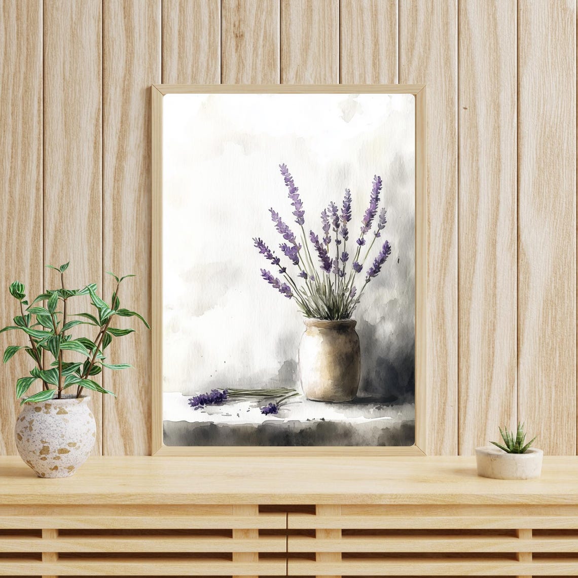 Lavender Sprigs in Rustic Clay Pot Minimalist Watercolor Poster - Image 3