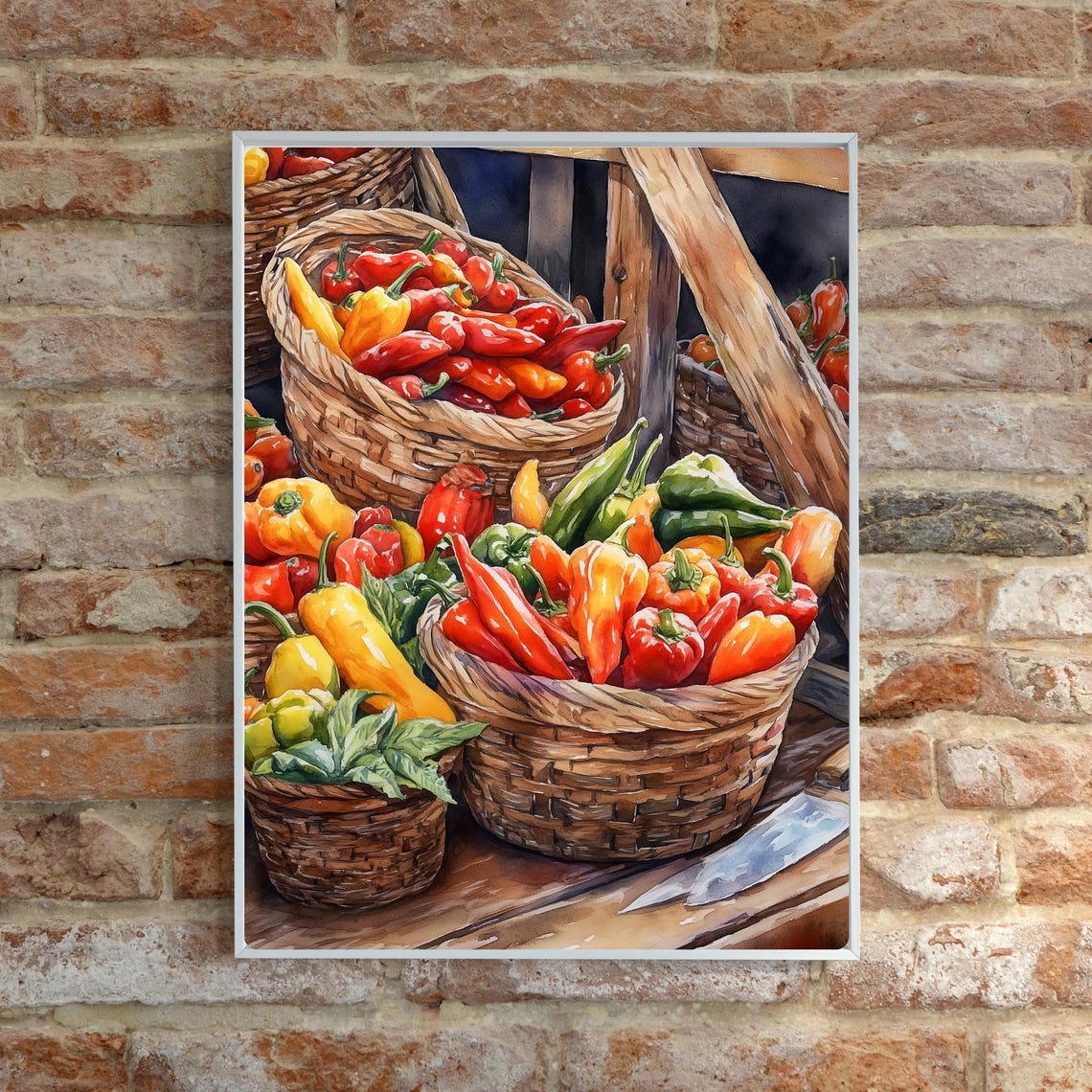 Pepper Harvest Wicker Baskets Colorful Market Watercolor Poster - Image 6