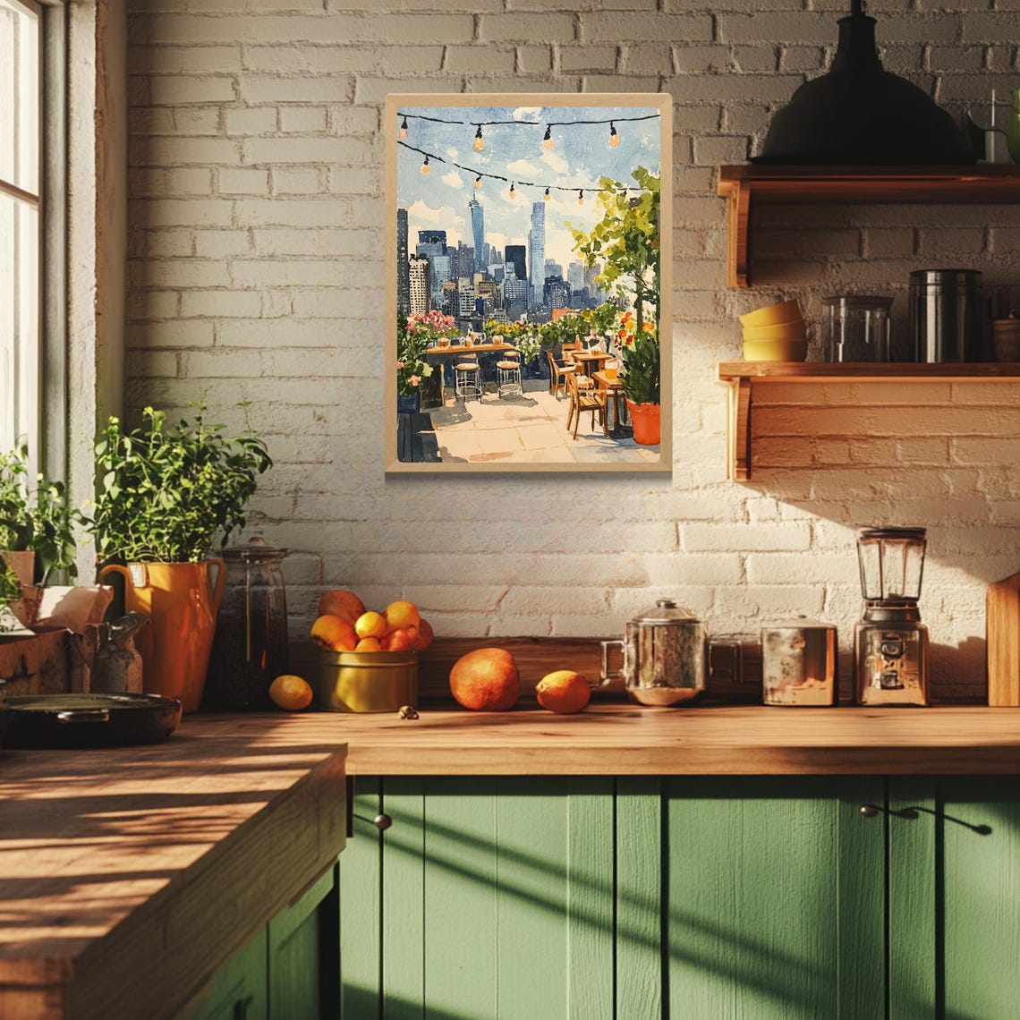 New York City Rooftop Bar with Skyline and String Lights Poster - Image 4