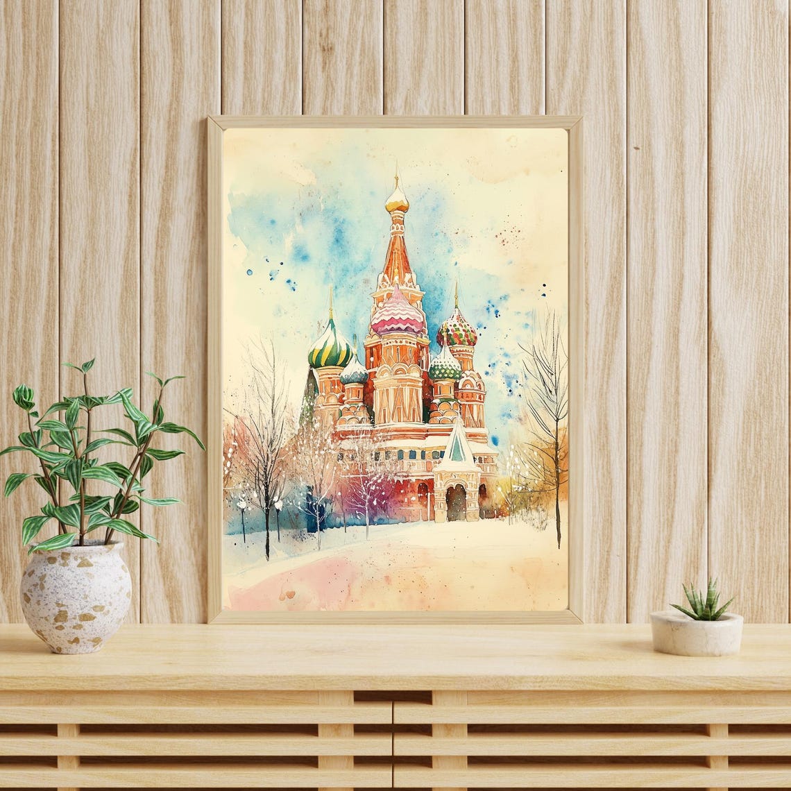 St Basils Cathedral Moscow Winter Snow Onion Dome Watercolor Poster - Image 3