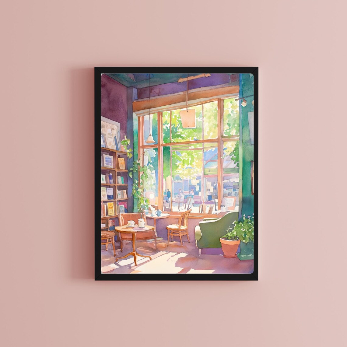 Bookstore Cafe Watercolor Art Print, Reading Nook - Image 2