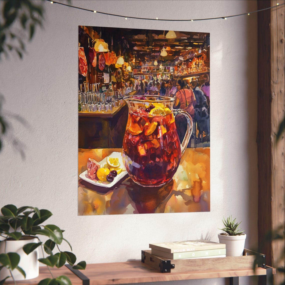 Spanish Sangria Pitcher at Barcelona Tapas Bar Watercolor Poster - Image 3