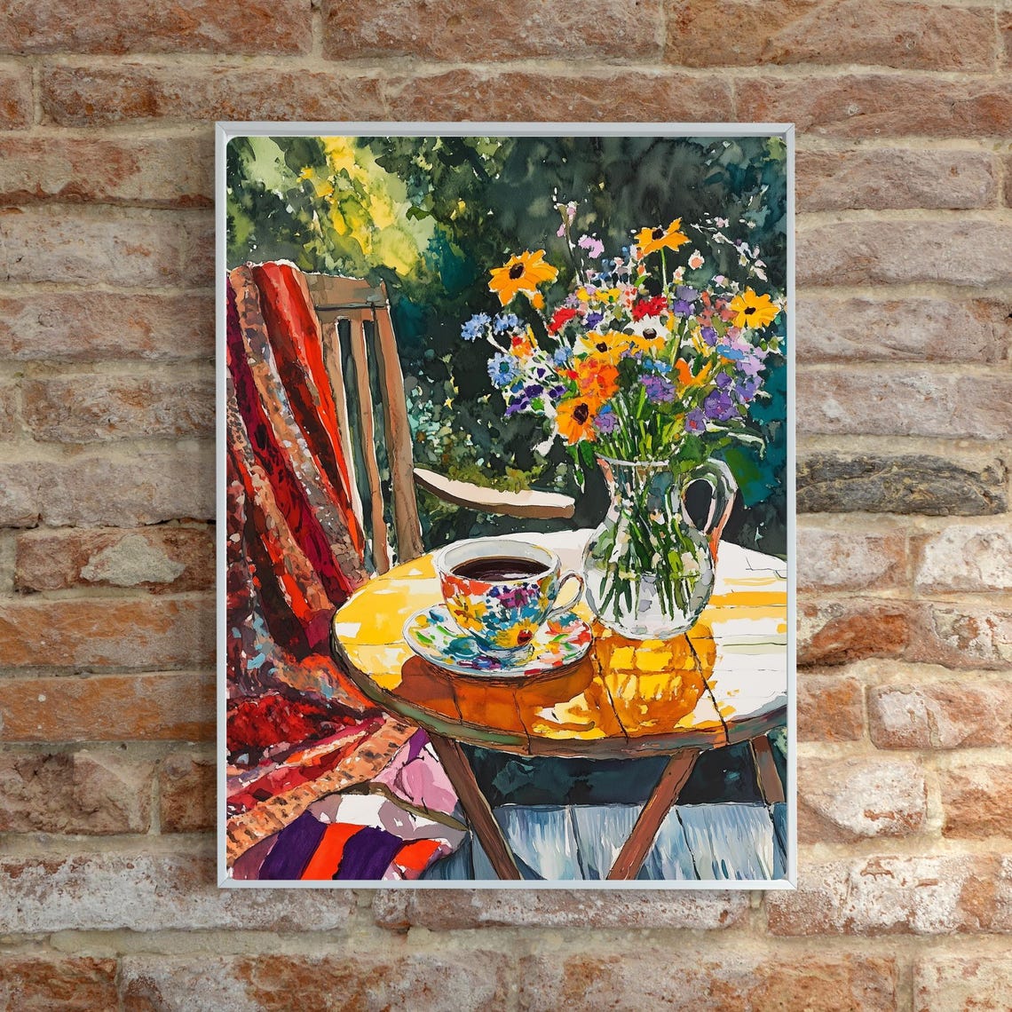 Garden Coffee Cup And Wildflower Bouquet Watercolor Art Poster - Image 6