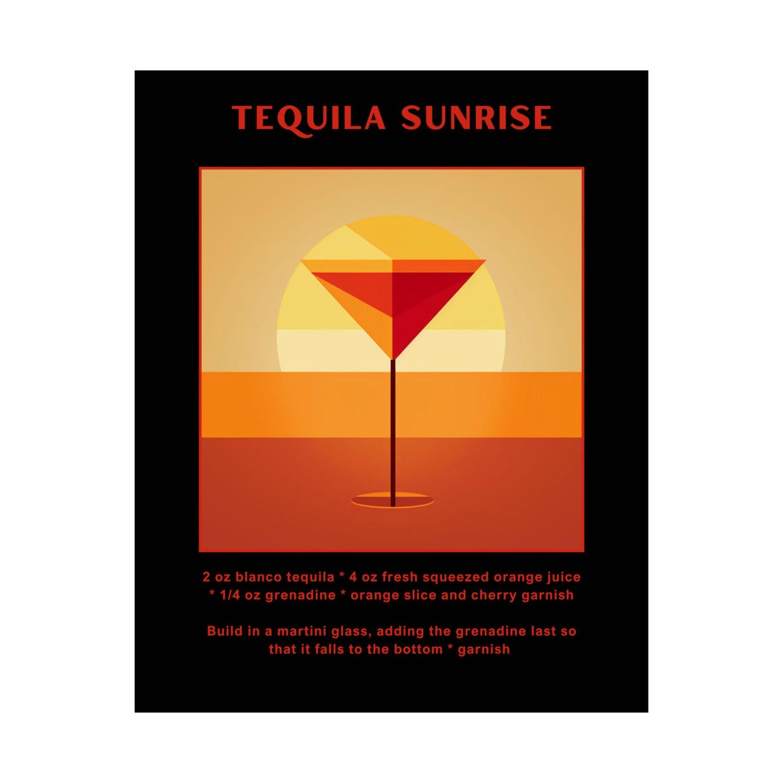 Tequila Sunrise Cocktail Recipe Poster Sunset Citrus Home Bar - Image 4
