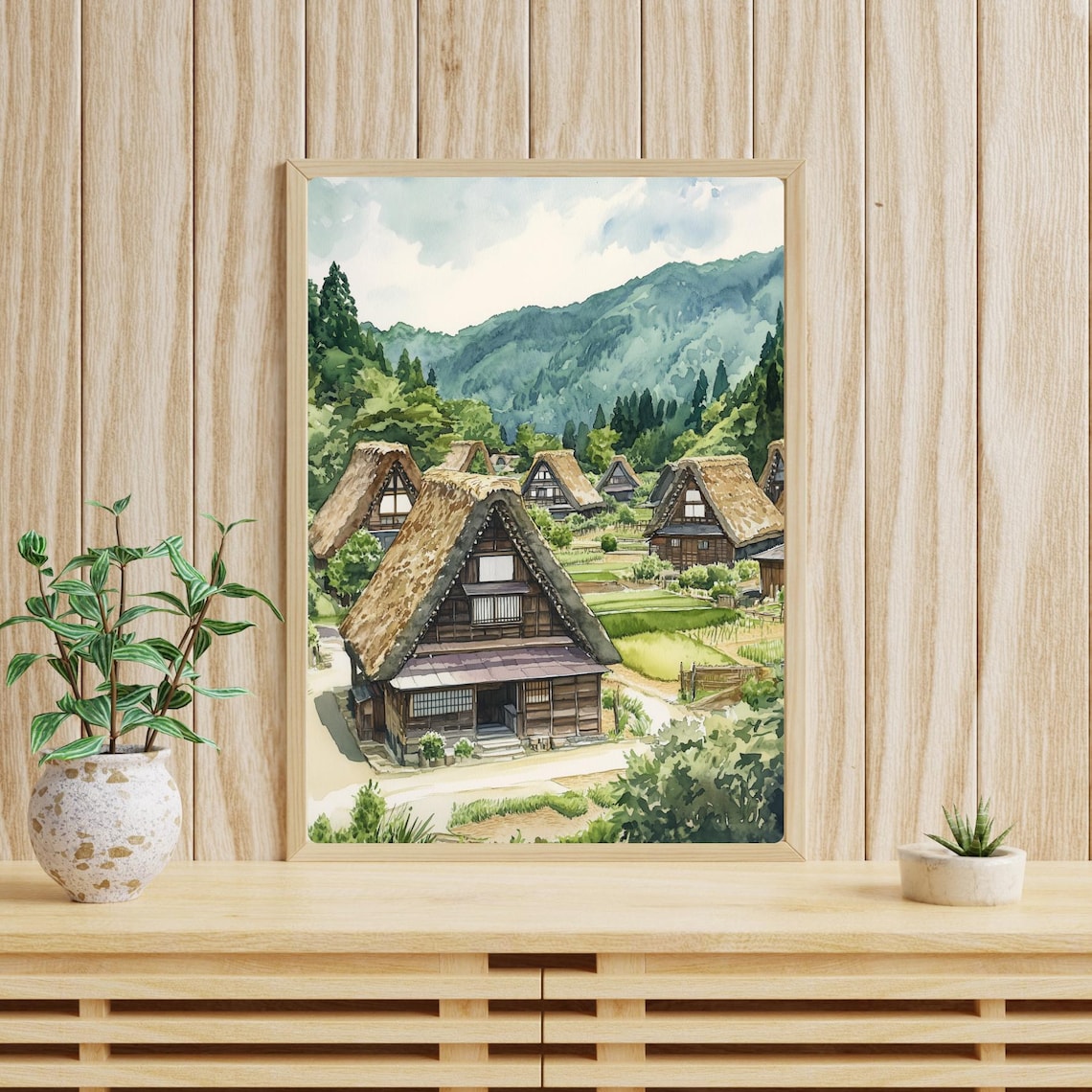 Shirakawa-go Japan Thatched Roof Village Watercolor Art Poster - Image 4