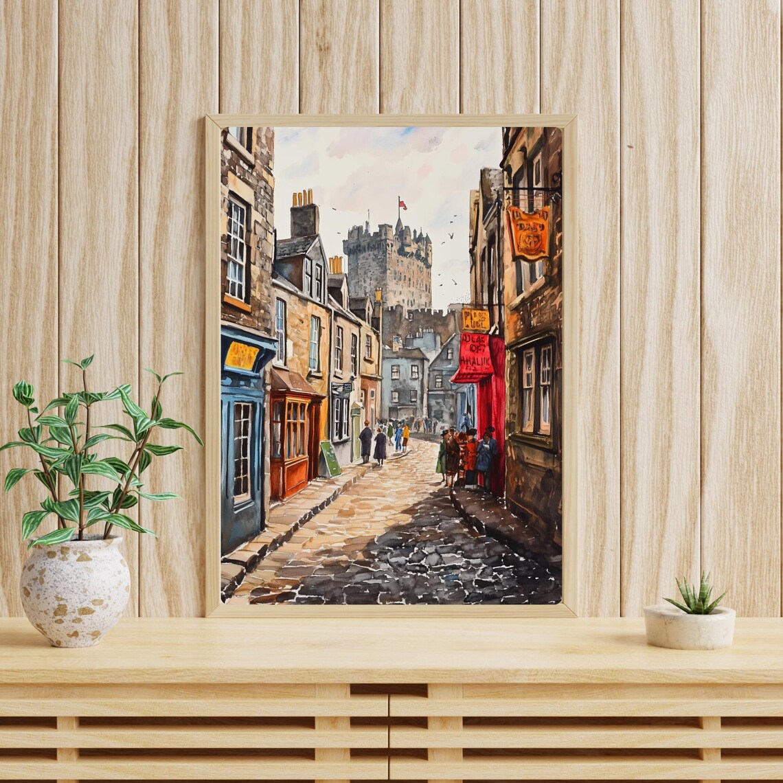 Edinburgh Scottish Street Scene Travel Poster, Scotland - Image 4