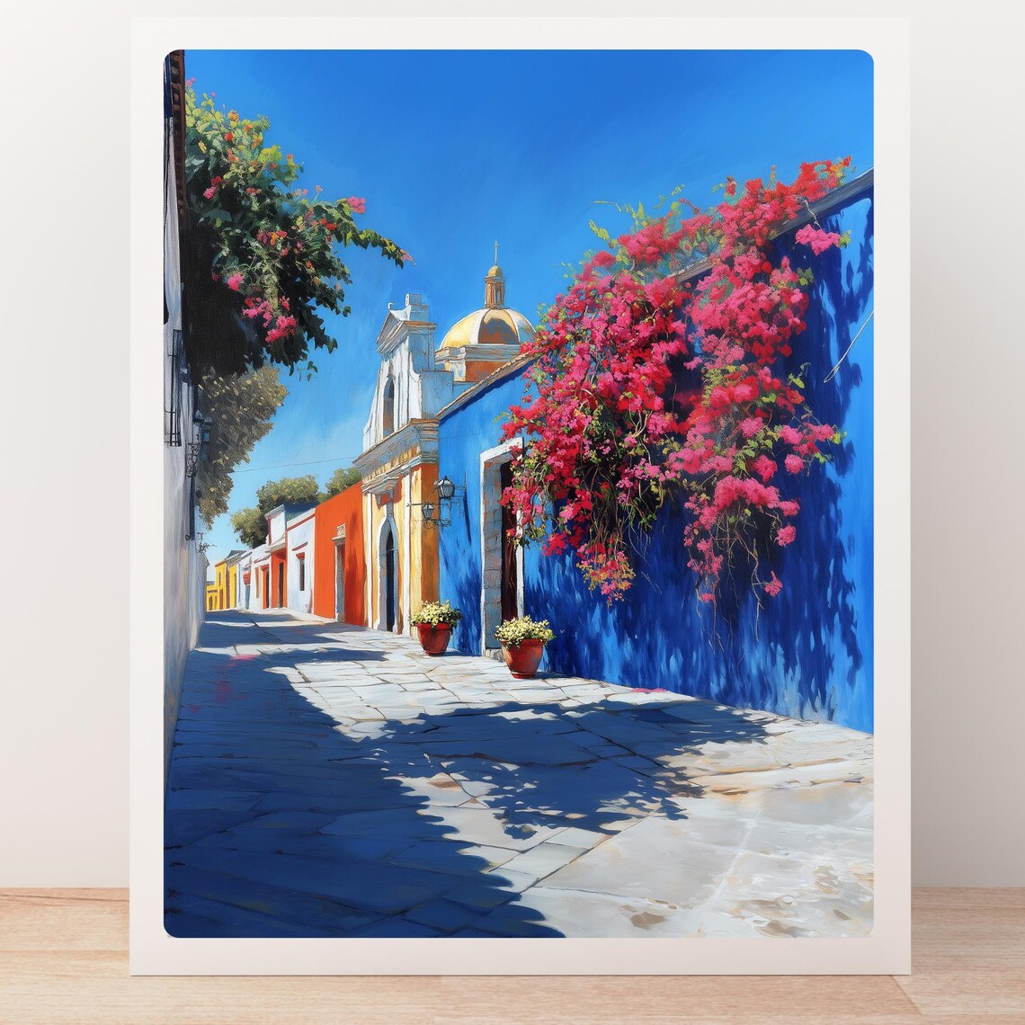 Antigua Guatemala Colonial Street Bougainvillea Church Painting Poster - Image 5