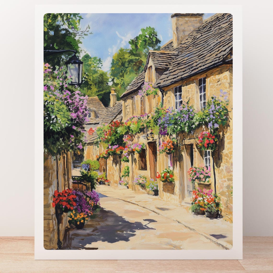 Cotswolds Stone Cottages Hanging Flower Baskets Street Poster - Image 5