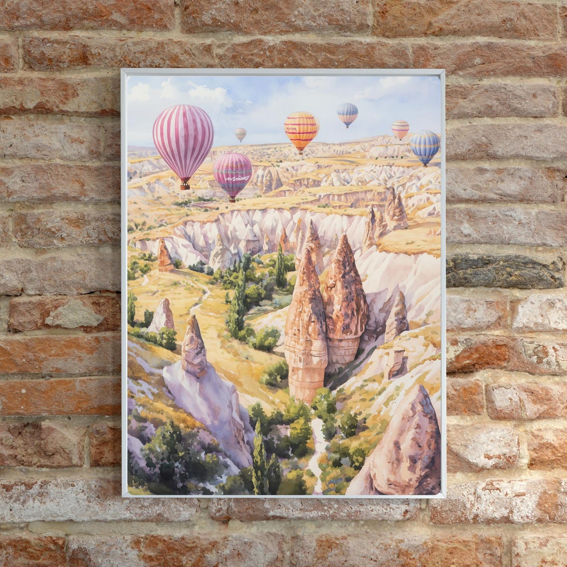 Cappadocia Hot Air Balloons Fairy Chimneys Valley Watercolor Poster - Image 3
