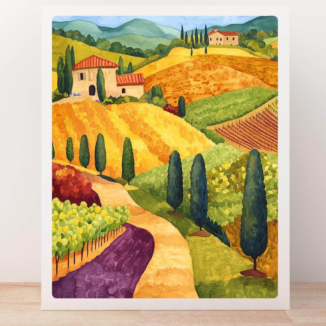 Tuscan Vineyard Rolling Hills Cypress Golden Landscape Poster - Image 5