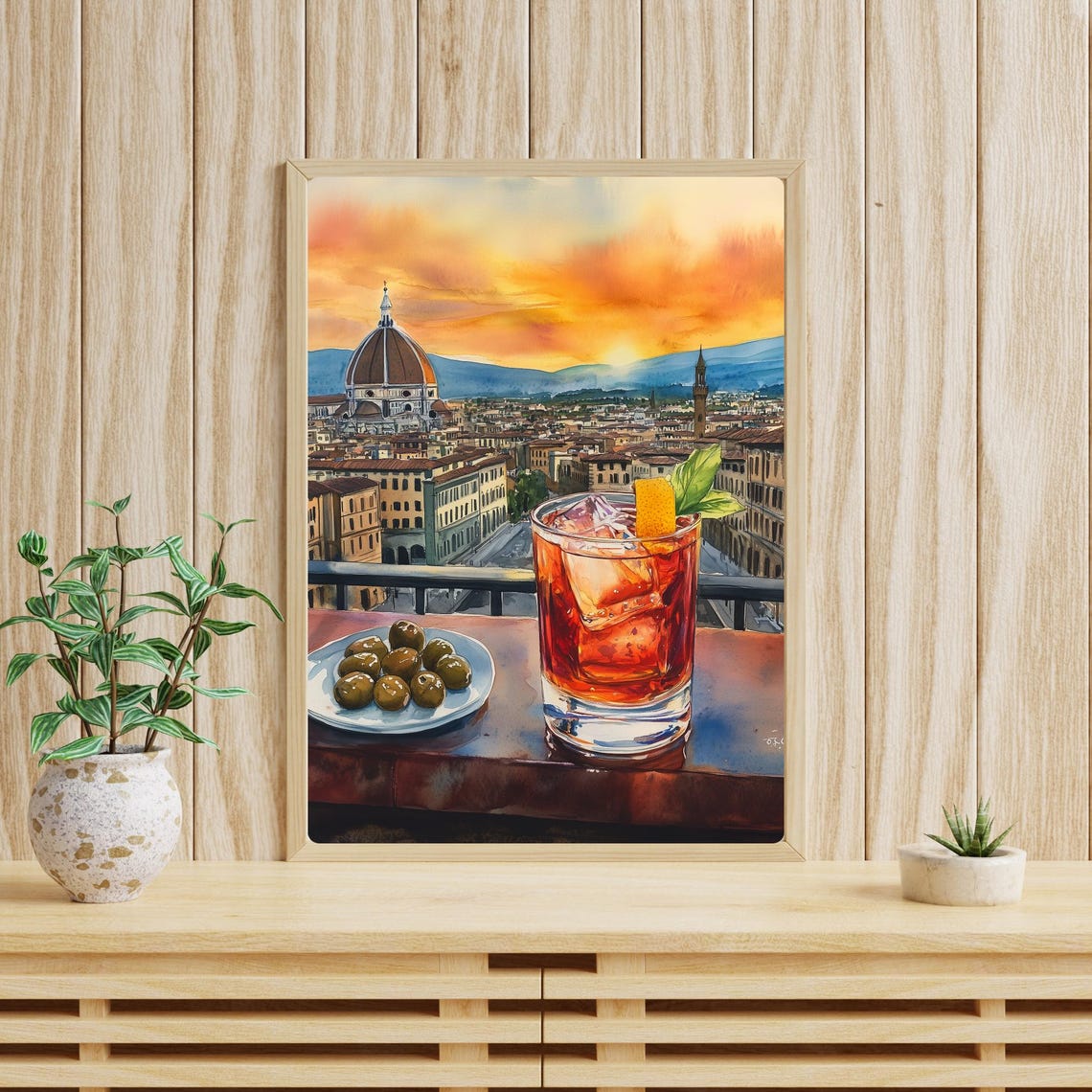Negroni with Olives Overlooking Florence Cathedral at Sunset Poster - Image 4