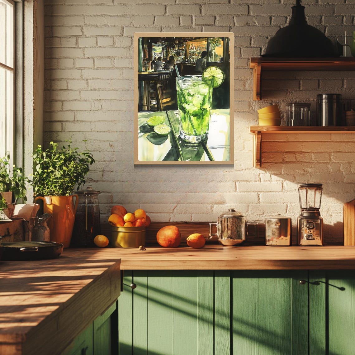 Fresh Mojito Cocktail with Lime and Mint in a Lively Bar Scene Poster - Image 4