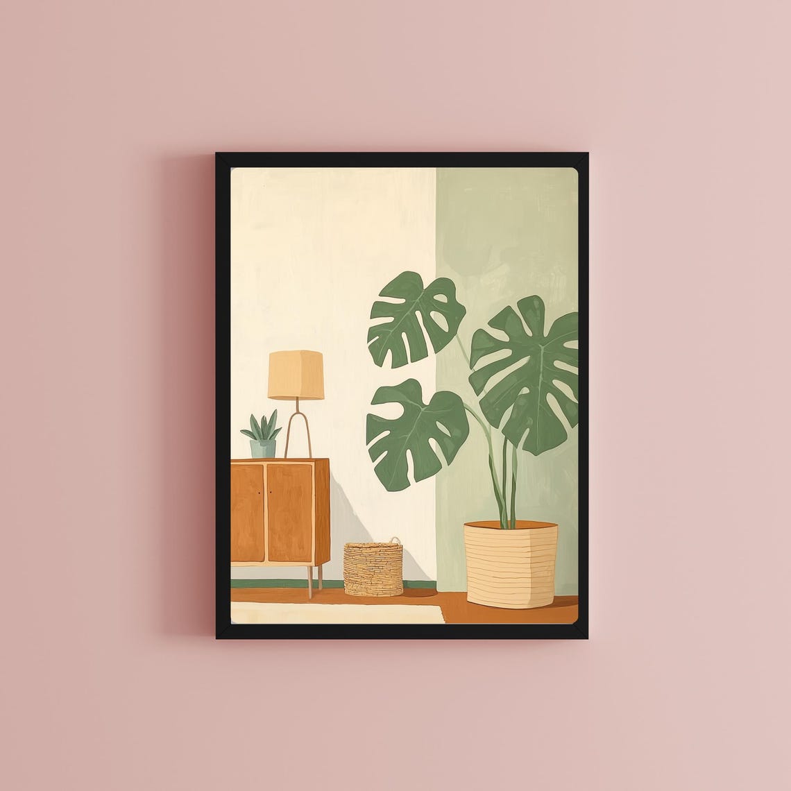 Minimalist Monstera Plant in a Scandinavian Living Room Print - Image 2