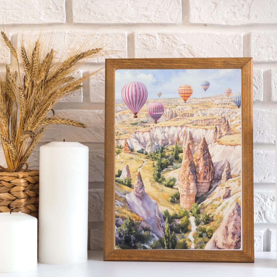 Cappadocia Hot Air Balloons Fairy Chimneys Valley Watercolor Poster - Image 2
