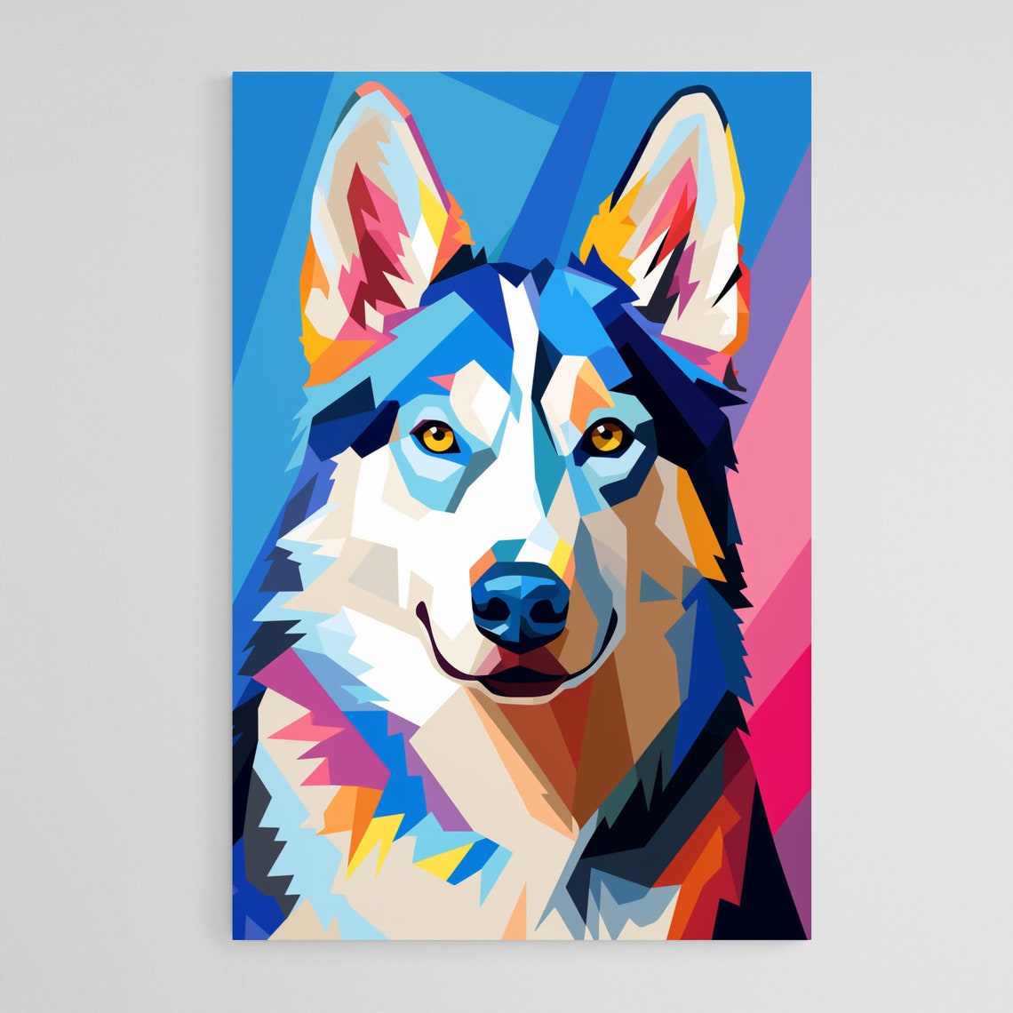 Geometric Siberian Husky Icy Blue Pop Art Dog Portrait Art Poster