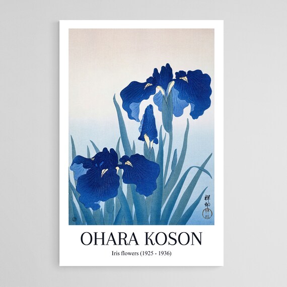 Ohara Koson Blue Iris Flowers Japanese Woodblock Floral Poster