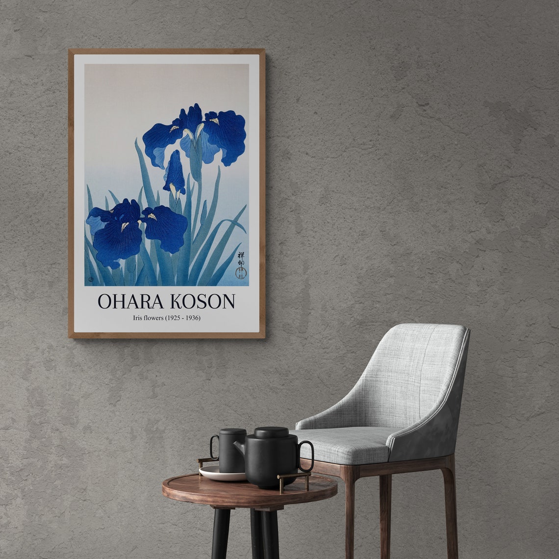 Ohara Koson Blue Iris Flowers Japanese Woodblock Floral Poster - Image 2