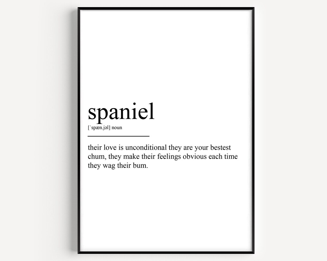 Spaniel Definition Art Print, Typography Quote Style