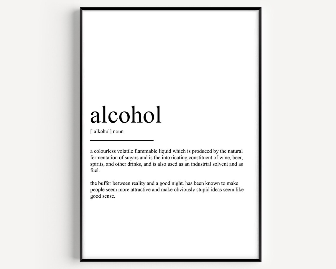 Alcohol Definition Art Print, Typography Wall Decor