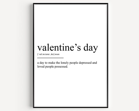 Valentines Day Funny Definition Dictionary Typography Art Poster