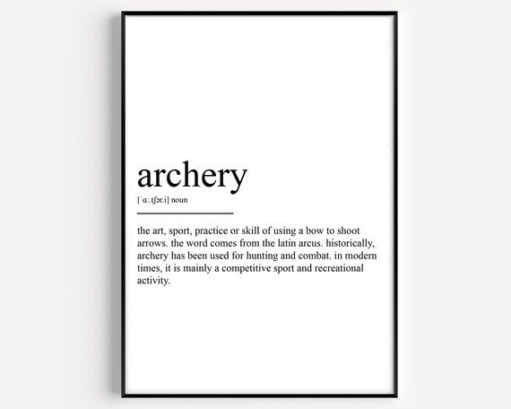 Archery Definition Print Bow And Arrow Sport Dictionary Wall Decor