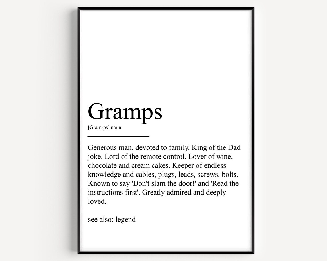 Gramps Definition Humorous Family Dictionary Style Word Art Poster