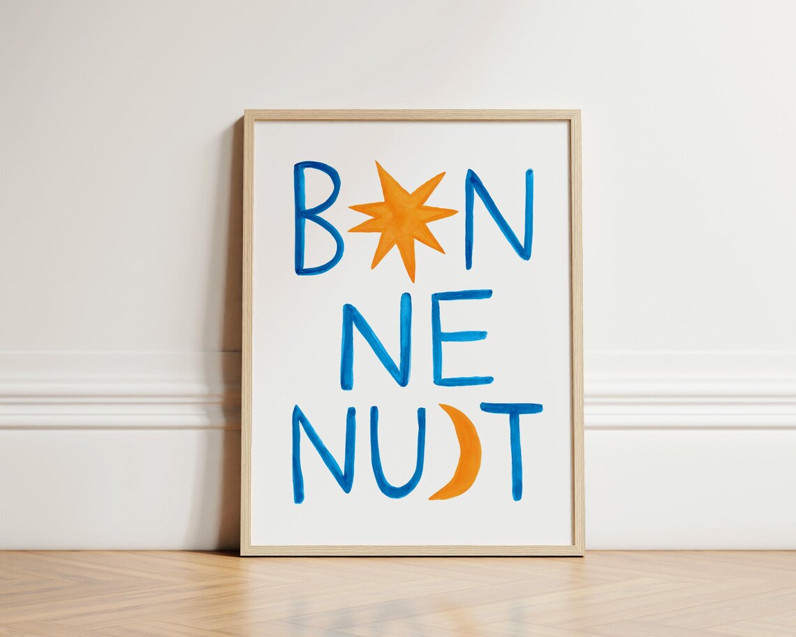 Bonne Nuit French Good Night Kids Star Moon Typography Wall Art