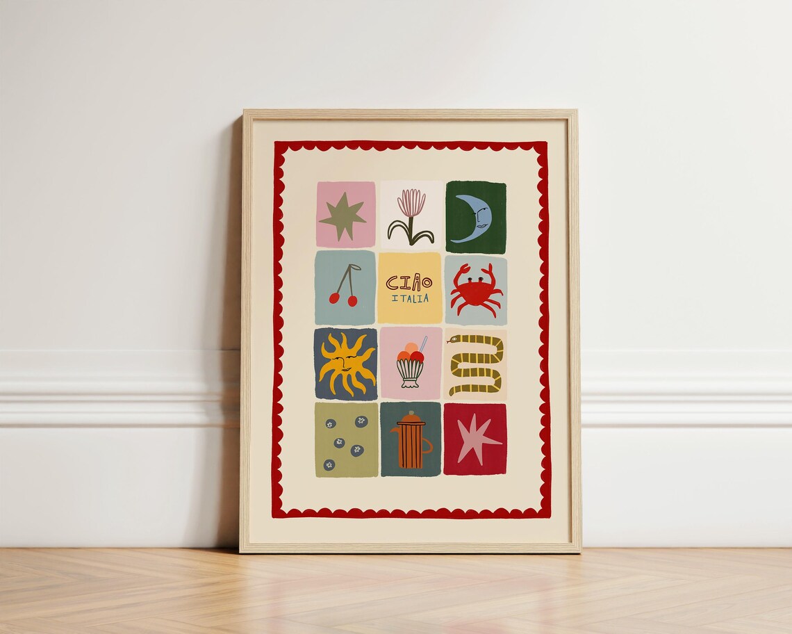 Ciao Italia Italian Icon Grid Symbols Colorful Kitchen Wall Art