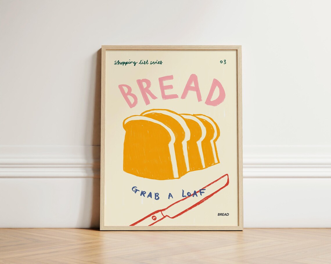 Bread Quirky Kitchen Poster Print, Colourful Food