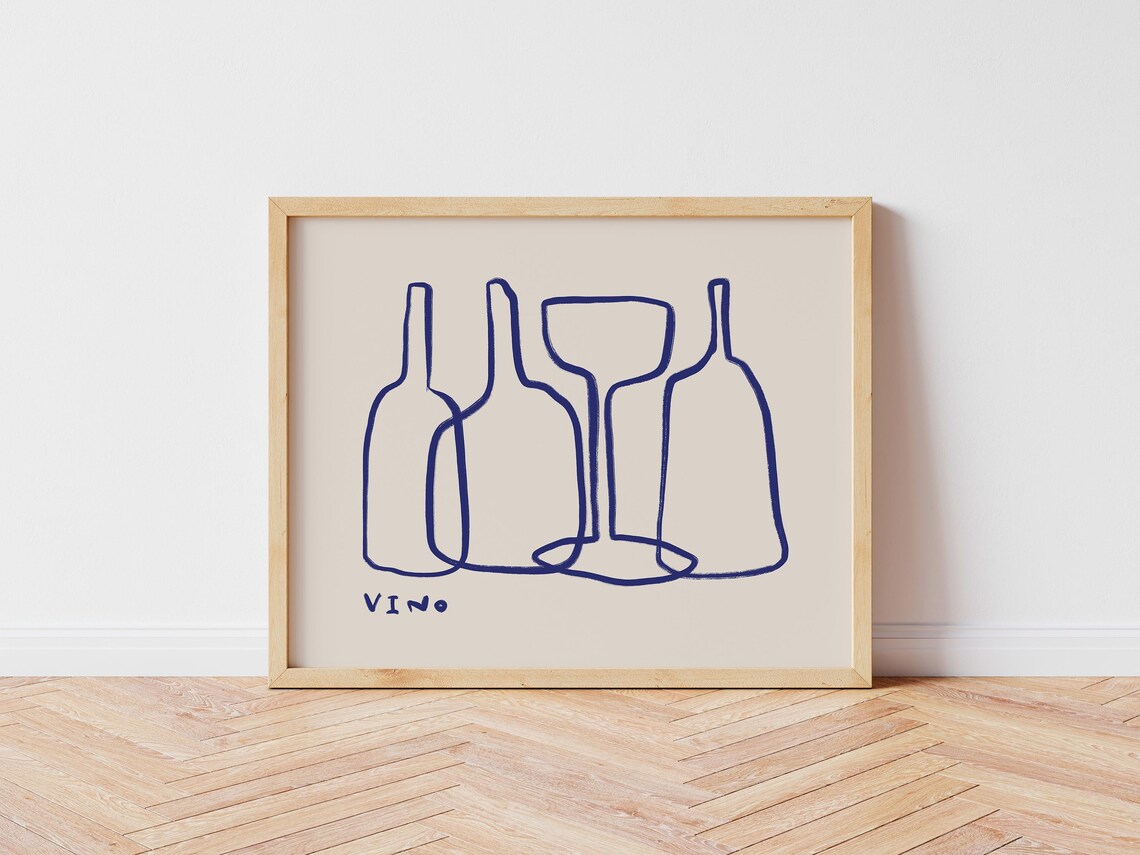 Vino Wine Minimalist Art Print, Kitchen Decor