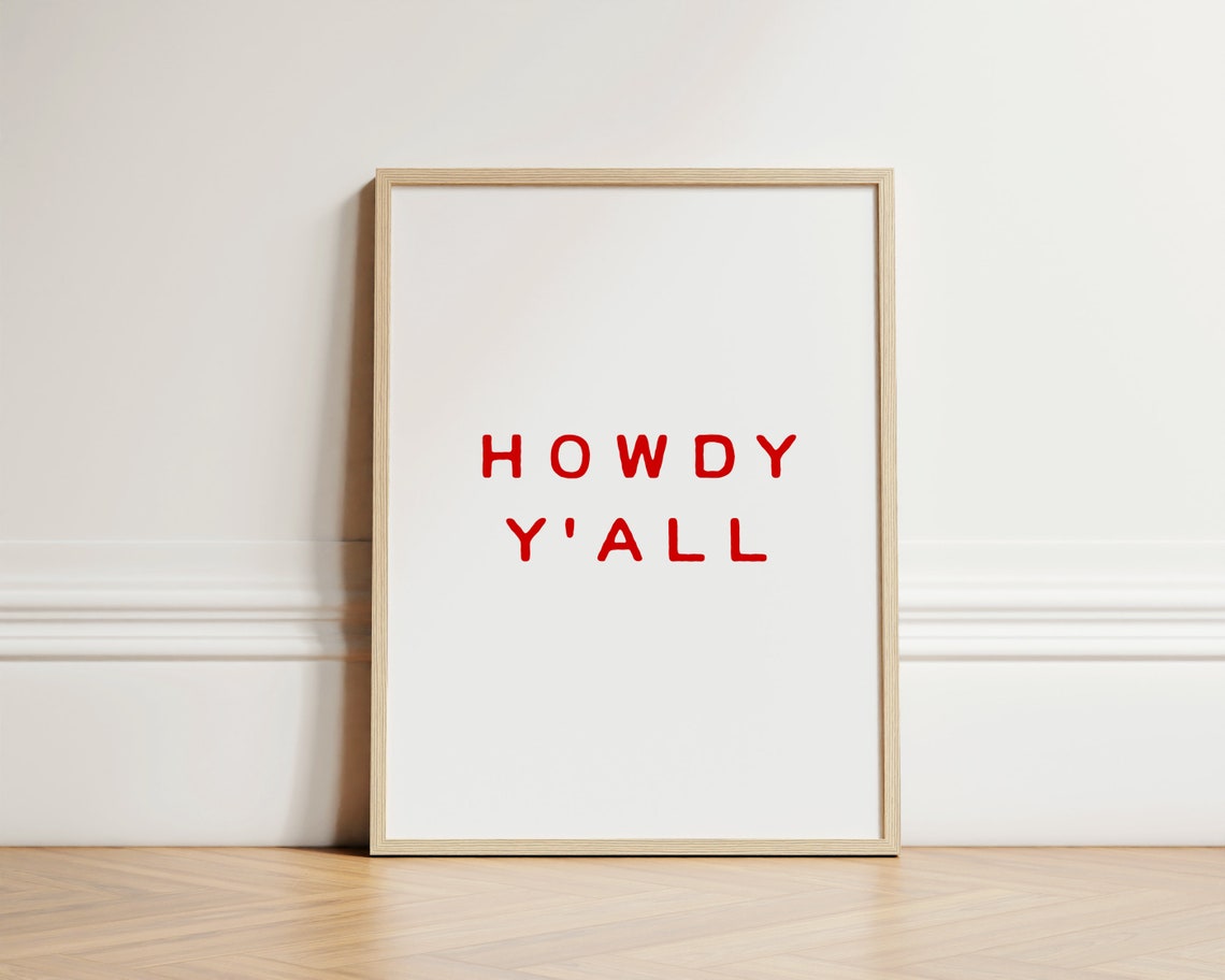 Howdy Yall Bold Red Minimalist Western Cowboy Typography Poster