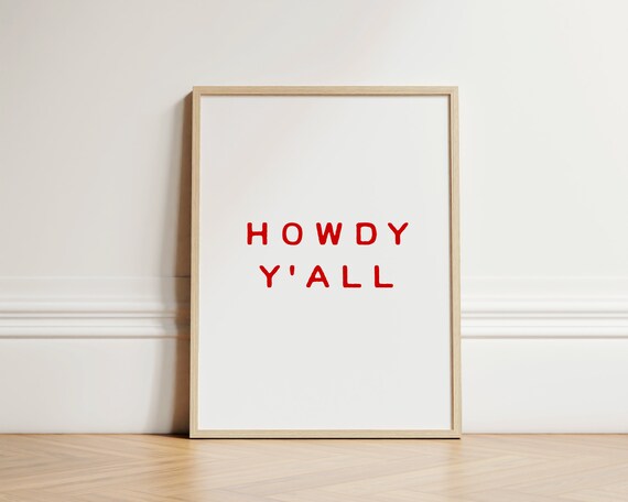 Howdy Yall Bold Red Minimalist Western Cowboy Typography Poster