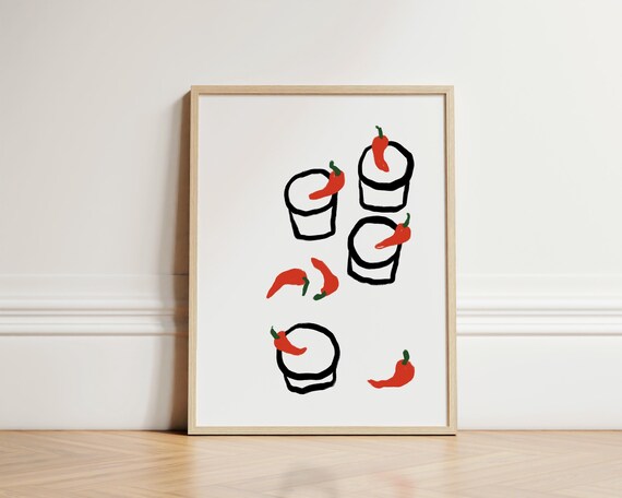 Spicy Margarita Cocktails Red Chili Peppers Minimal Kitchen Poster