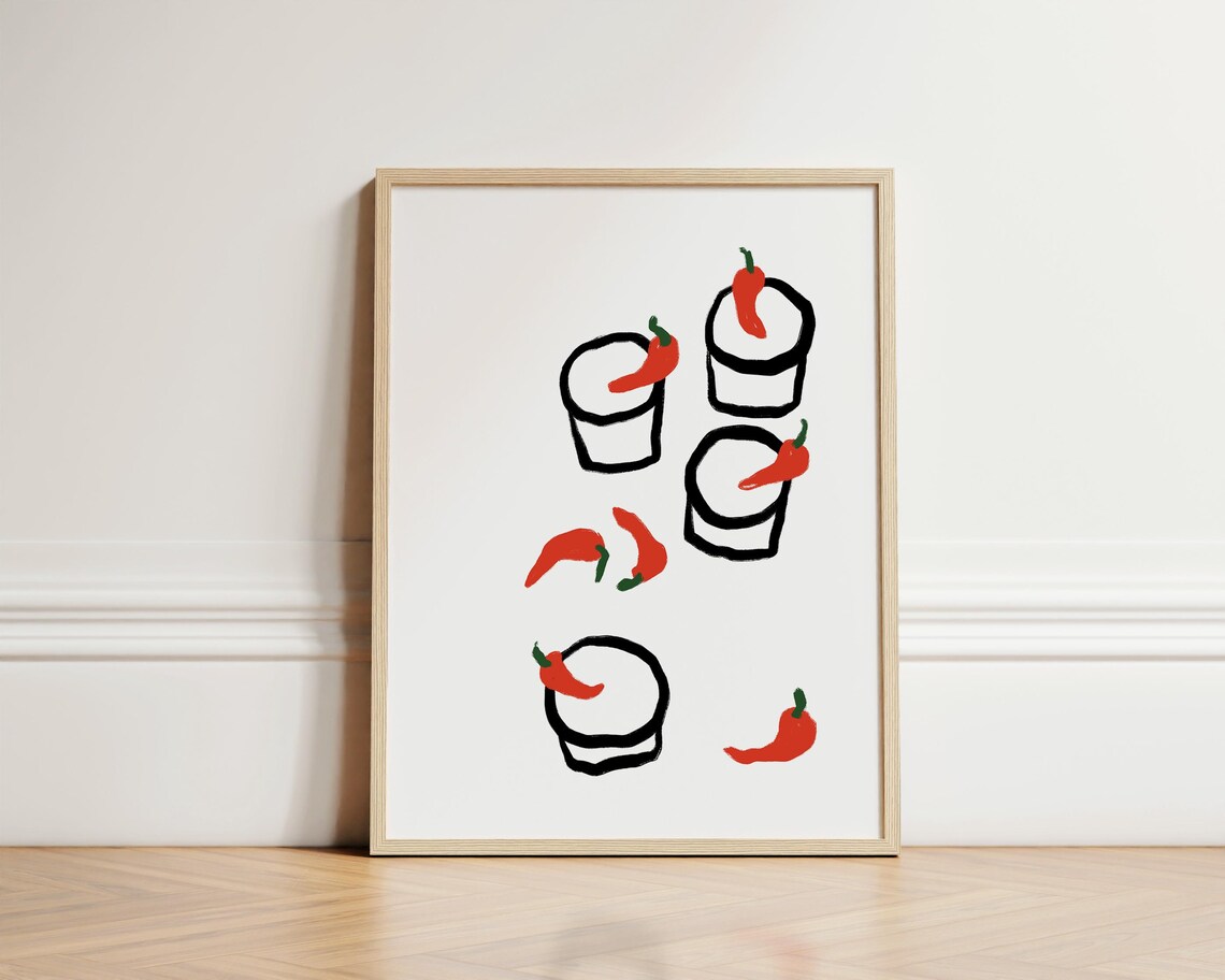 Spicy Margarita Cocktails Red Chili Peppers Minimal Kitchen Poster