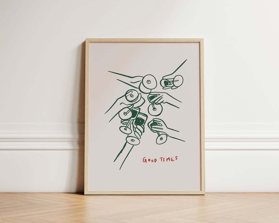 Good Times Wine Print, Retro Kitchen Wall Art