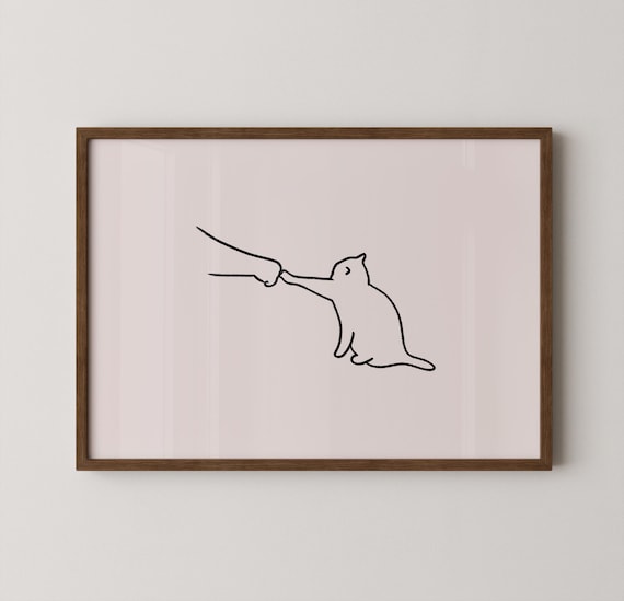 Cat Fist Bump Minimalist Line Art Cute Human Kitty Bond Poster