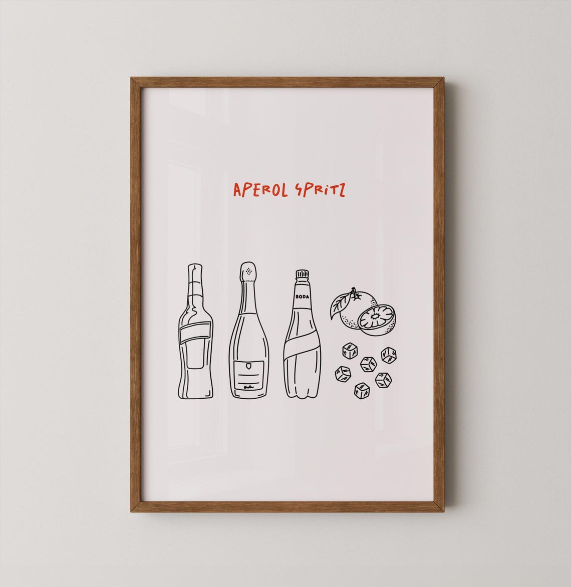 Aperol Spritz Cocktail Recipe Line Art Kitchen Wall Decor Poster