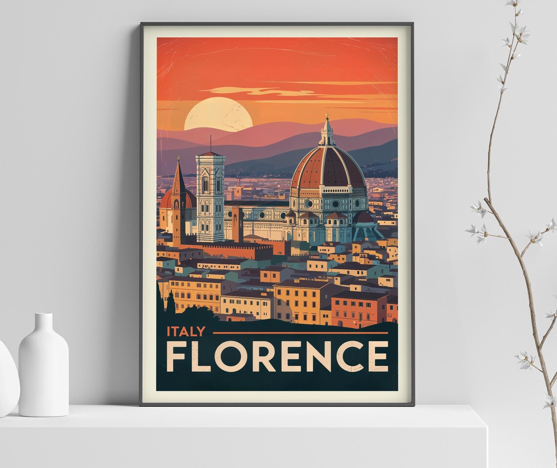 Italy Gelato In Florence Vintage Travel Poster