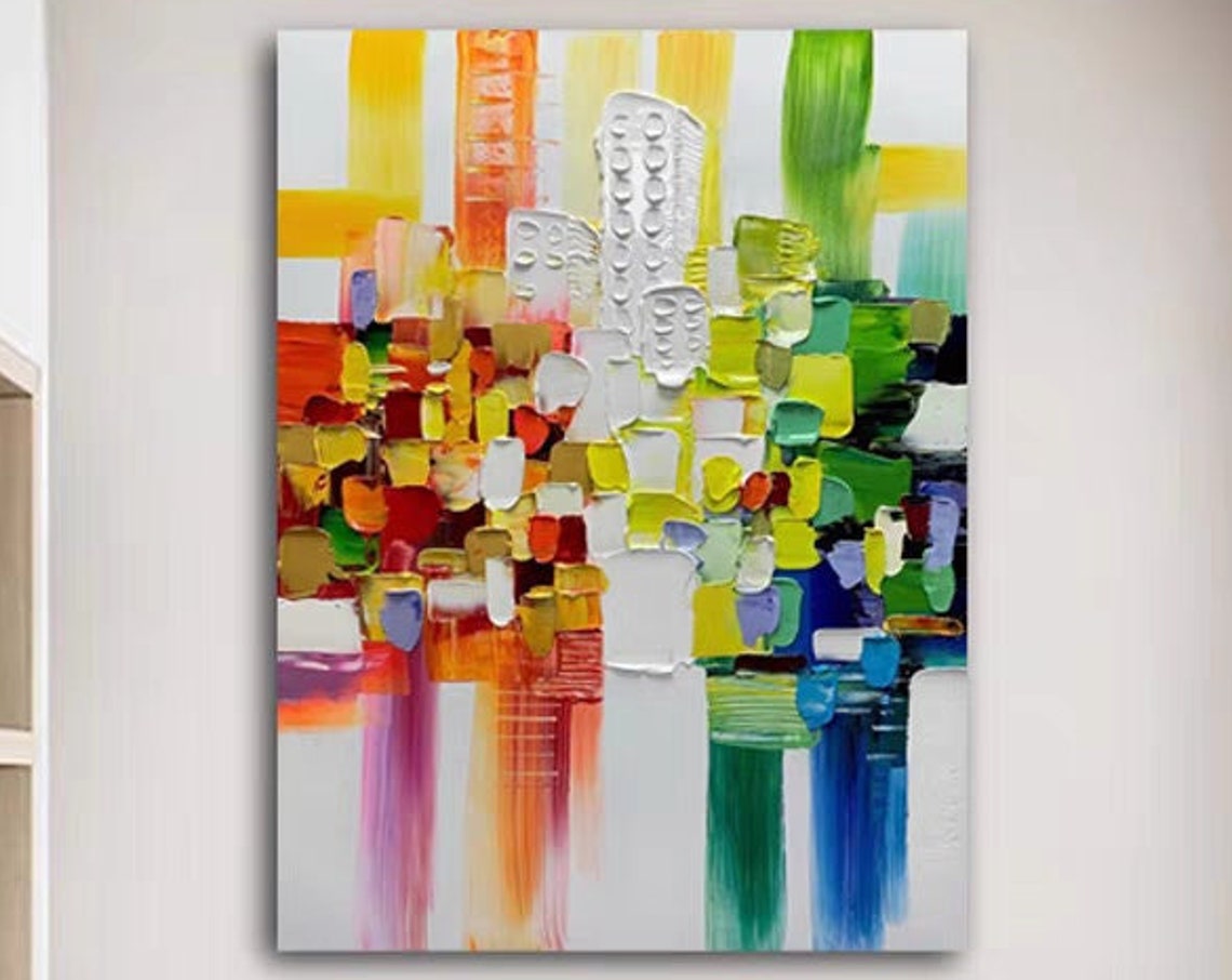 Abstract City View Bright Color Blocks Thick Impasto Painting Poster