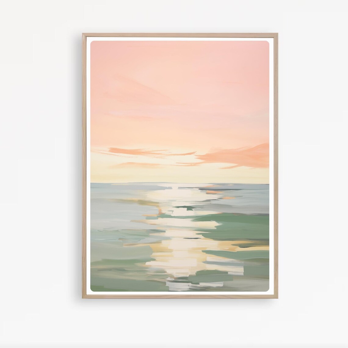 Pink Sunset Ocean Painting Shimmering Water Waves Pastel Sky Poster - Image 3