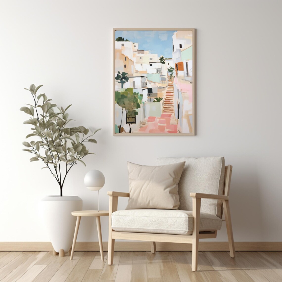 Ibiza Whitewashed Old Town Watercolor Balearic Island Street Poster - Image 3